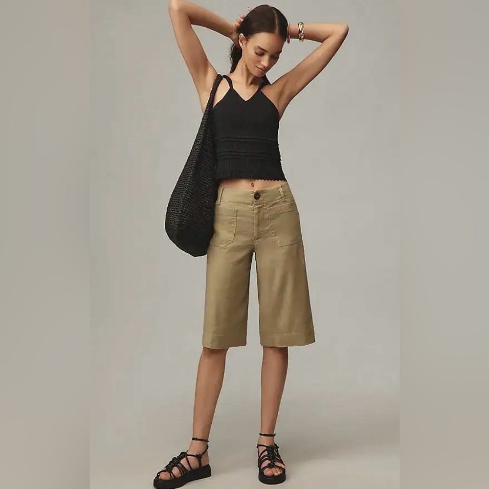 Anthropologie Olive Green Knee-Length Bermuda Shorts